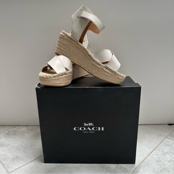 NWOT Coach Primrose Chalk Espadrille Wedge Sandals - Picture 1 of 14